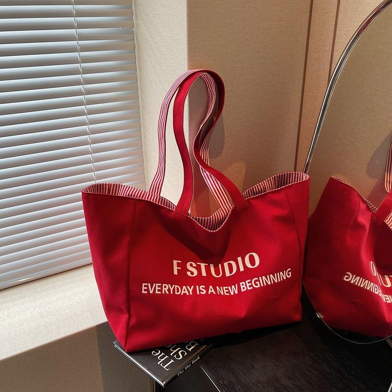 Casual canvas bag Lazy wind underarm bag 2025 new letter tote bag large capacity double-sided shoulder bag