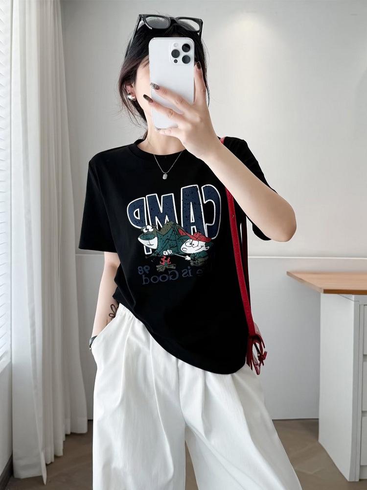 2025 Spring/Summer Plus Size Women's Loose Fit Round Neck Cartoon Print Short Sleeve T-shirt