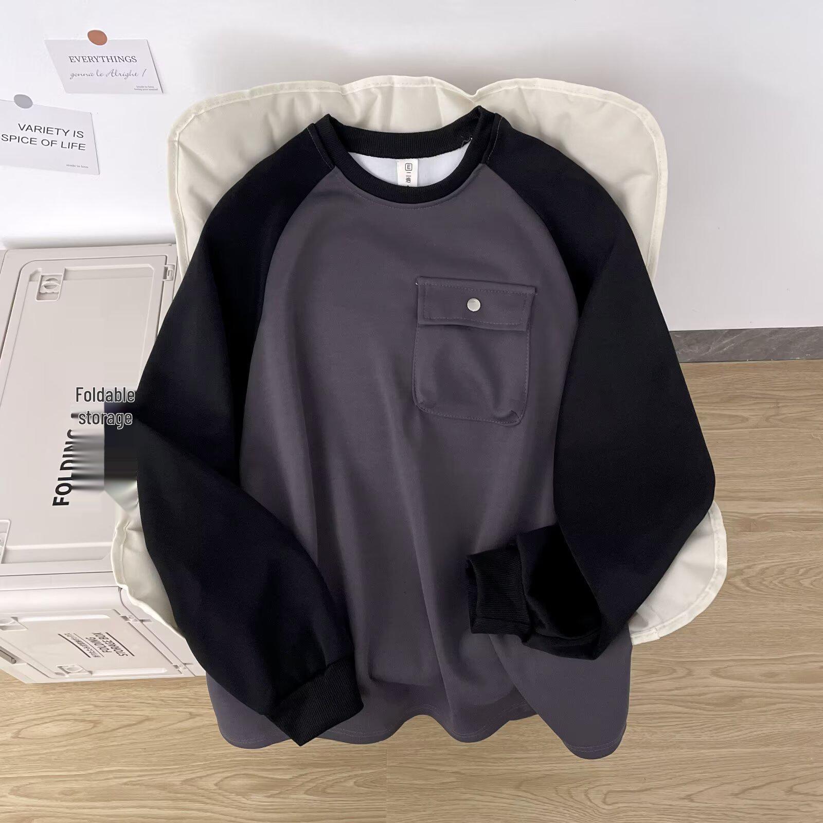 Men s American Retro Raglan Sleeve Color Block Hoodie, Loose Fit, Spring/Autumn Pullover Top. L