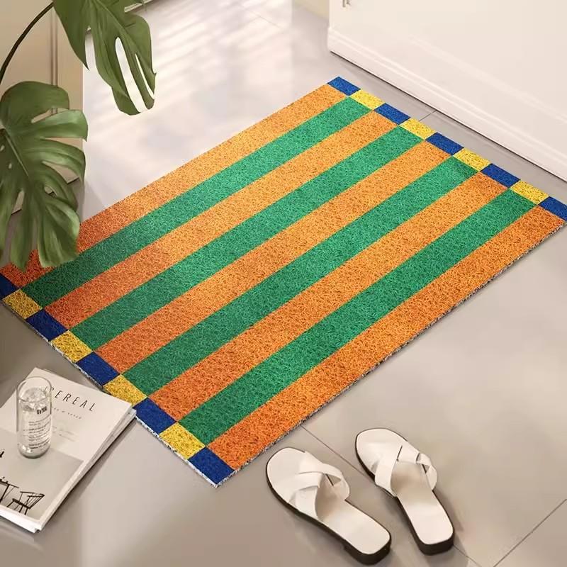 Stripe Pvc Doormat Cuttable Geometric House Entrance Welcome Mat Rug Carpet Anti Dust Pad Outdoor Aesthetic Home Room Decor