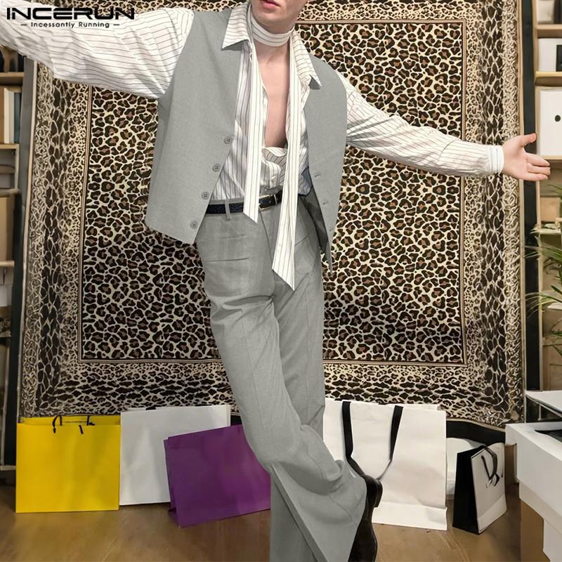INCERUN Men Sleeveless V Neck Buttons Up Waistcoat and Long Pants Outfits Sets