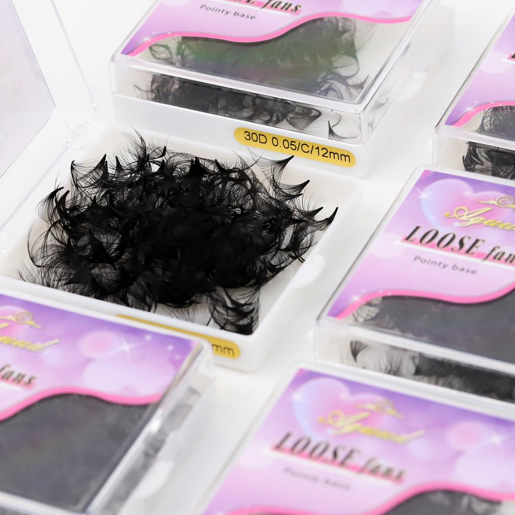 AGUUD 7mm Pointy Base Medium Stem Premade Volume Loose Fan Lashes Individual Makeup Natural Russian Fan Faux Mink Lash Extension