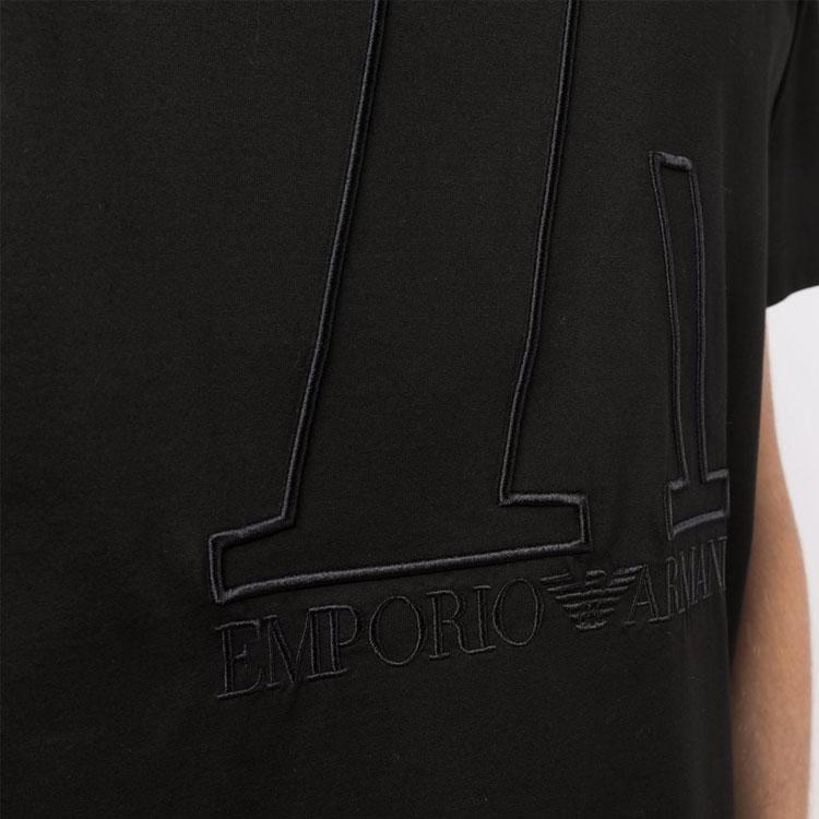 Emporio Armani FW21 Logo Embroidered Solid Color Crew Neck Short Sleeve T-Shirt Men Tops Black 6K1T6R-1JQ3Z-0999