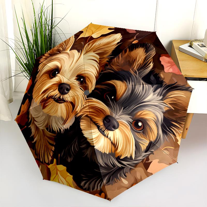 Two Yorkshire Terriers Pattern, Automatic Folding Umbrella, Portable and Foldable Design, 8 Ribs, a Christmas or Birthday Gift.