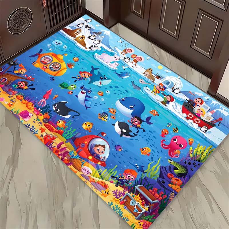 Ocean Shell & Octopus Print Doormat, Non-Slip Entrance Floor Mat with Colorful Underwater Seascape, Indoor Rug for Sea Lovers 40x60cm( 15x23in )