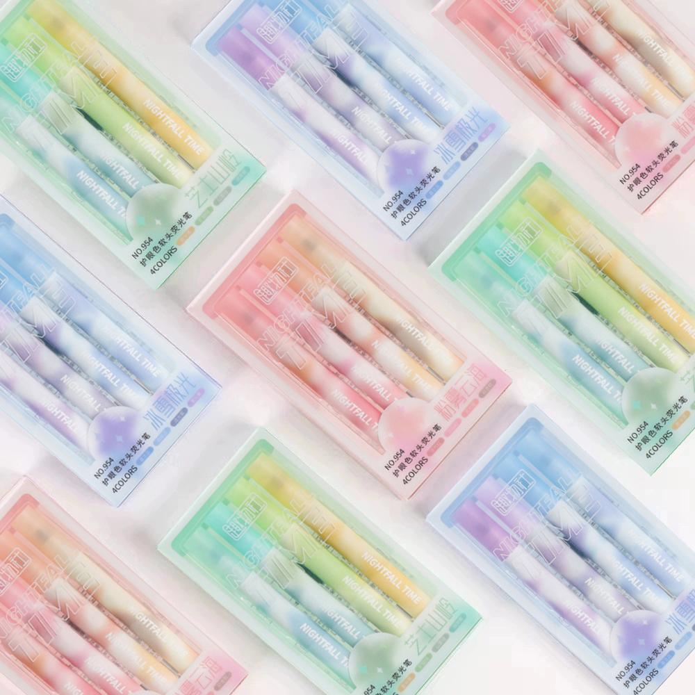 4 Pcs/set Kawaii Highlighter, Chisel Tip Marker Pen, Quick Drying, Assorted Colors, Water Based,For Organizing and Coloring