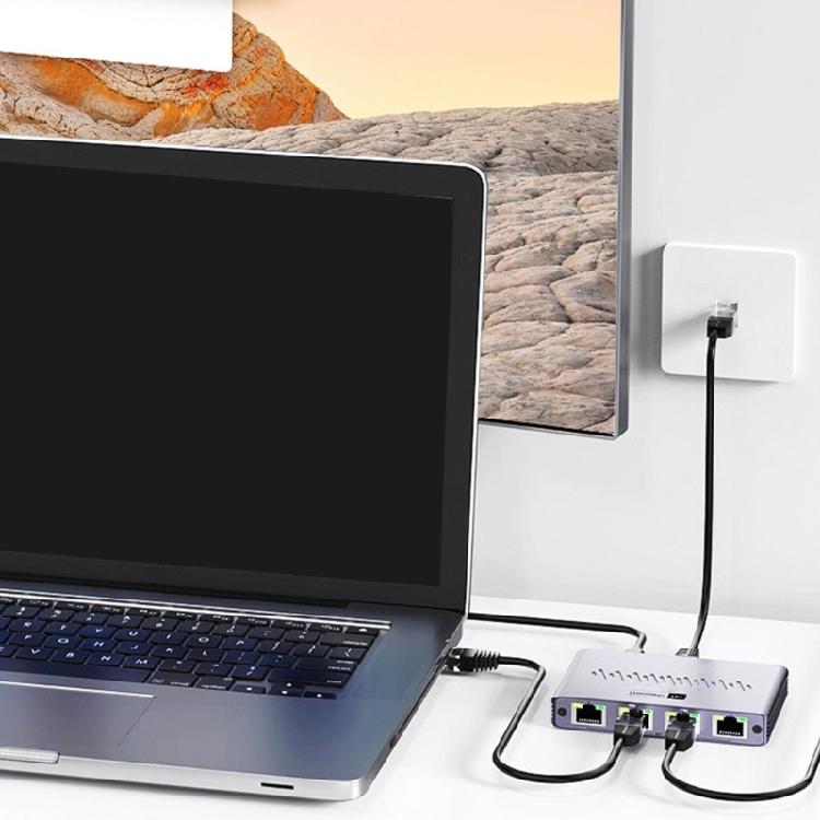 Multiple Device Ethernet Splitter 4 Port Gigabit Speed Networking Hub Aluminum Housing for Home Office Connection