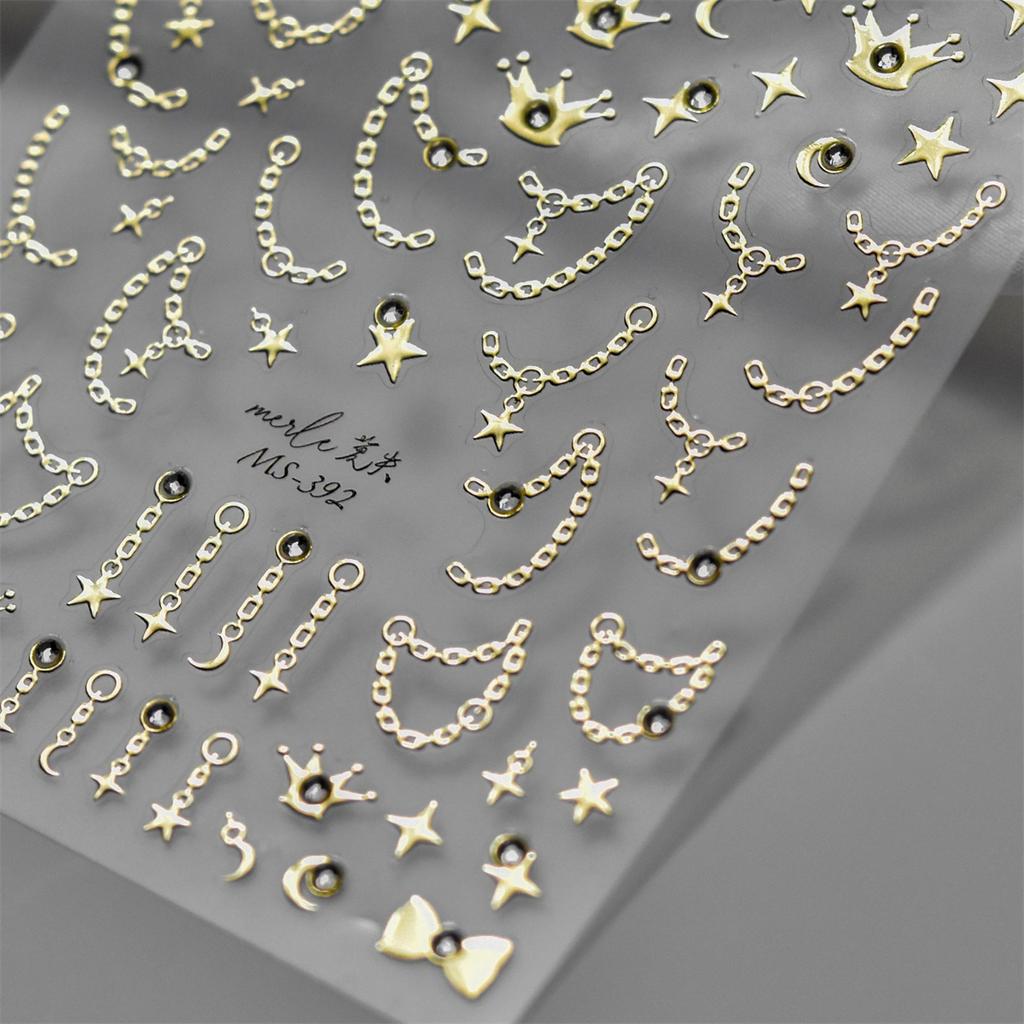 1pcs 5D Diamond Star Chain Nail Stickers Gold Silver Self Adhesive Nail Art Decorations Sticker Manicure Decals DIY Accessories