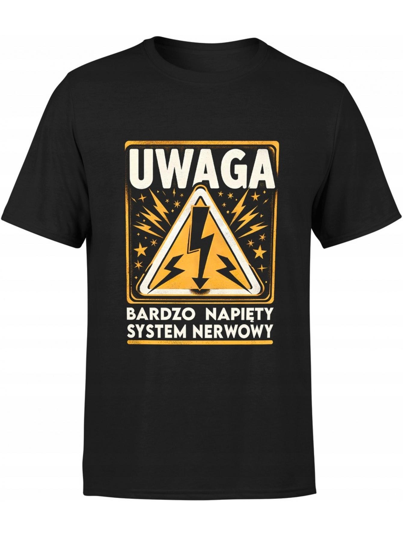 Men S Vintage Graphic Tee - A Retro Warning Sign Tee Featuring Polish Text XS
