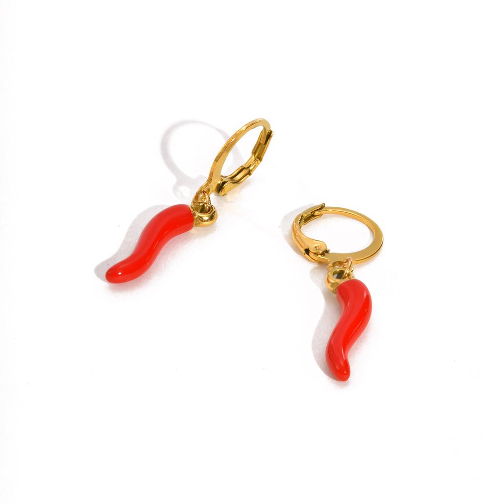 Kreativní náušnice s přívěsky červené chilli papričky pro ženy Trendy náušnice kroužky z nerezové oceli pozlacené 18K zlatem Módní šperky Dárek