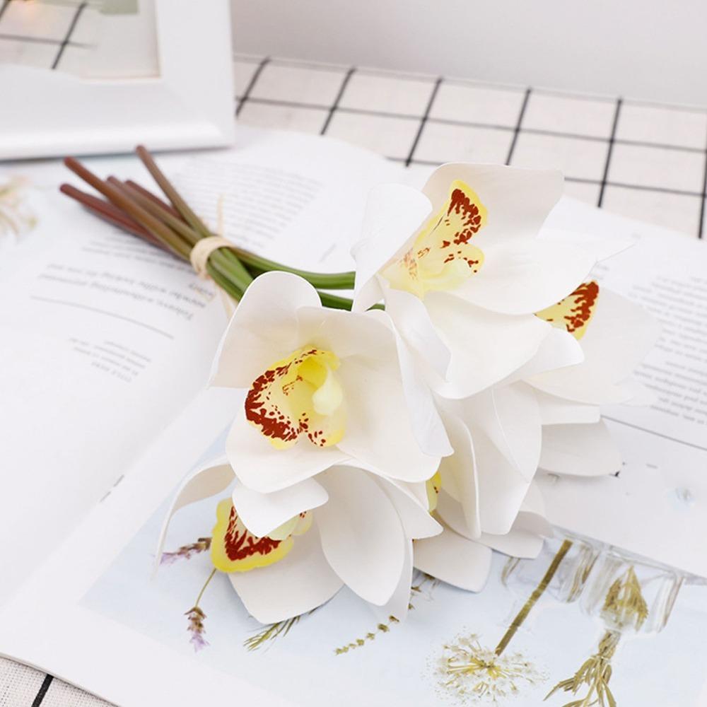 6 Stems Artificial Orchid Flowers Iron Wire Stem Silk Orchid Decorations Event Decoration