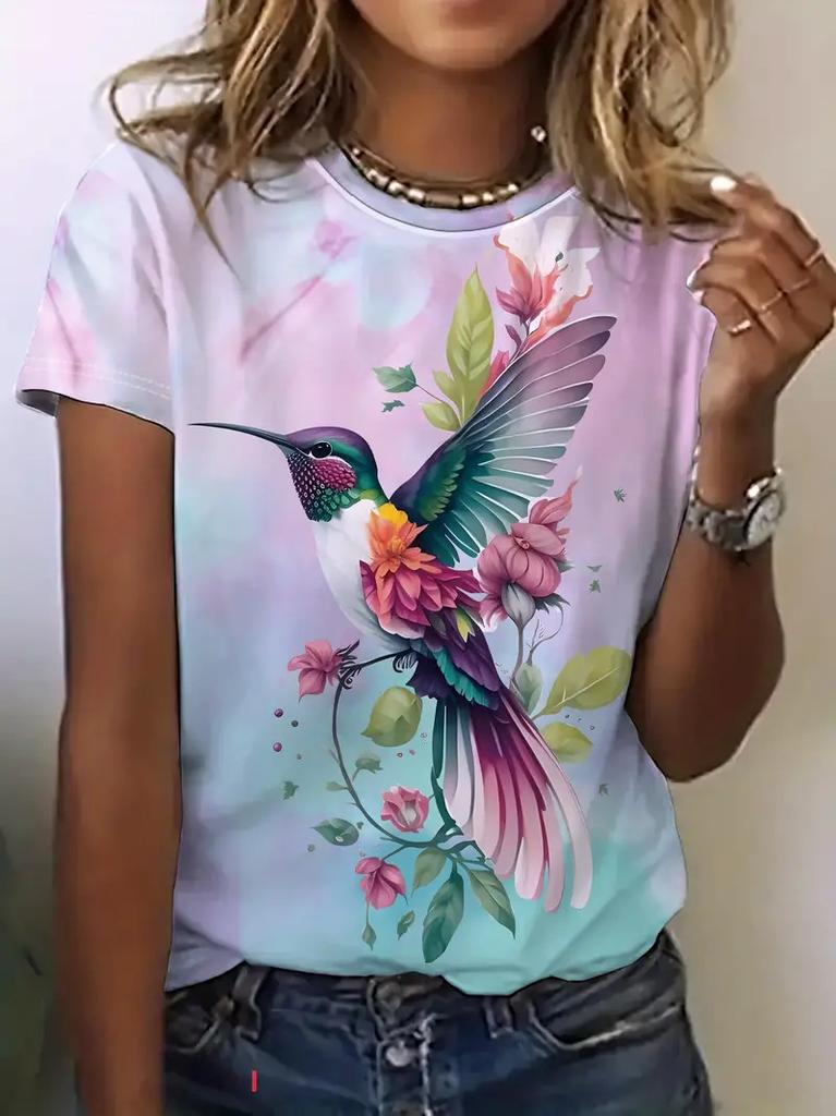 2025 Summer Fashion 3D Animal Birds Print Women T-Shirts Casual O-Neck Short Sleeve Tee Kawaii Girl Trend Ladies Female Clothing