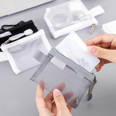 Cute Mini Clear Mesh Storage Bag ID Bank Card Credit Card Bag Coin Pouch Purse Pocket Wallet Key Lipstick Headset Organizer