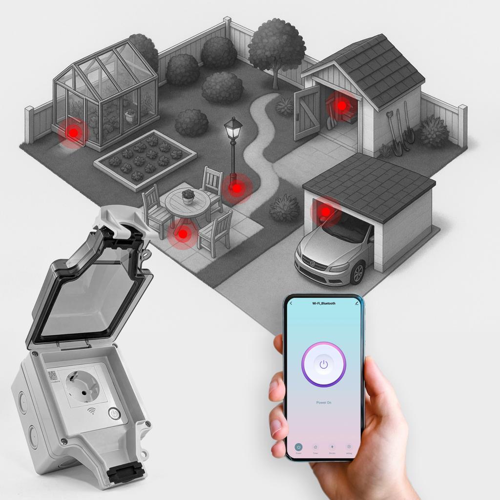 Surface-mounted Socket Workshop Garden Wi-Fi Tuya Smart Sealed Energy Measurement
