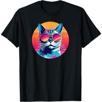 Funny American Shorthair Cat Wearing Sunglasses Retro T-Shirt VCD Mens Womens Tank Top Sweatshirt Hoodie Black