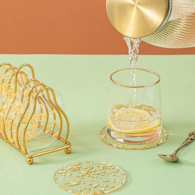 Tepelně izolační silikonový tácek na kelímky, atraktivní elegantní zlatá fólie, dekorace, silikonová podložka, proti praskání, podložka na kelímky, dekorace na konferenční stolek