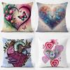 AAbstract Floral Heart Mushroom Pillow Art Cushion Cover Daily Washable Linen Pillowcase Soft  for Sofa Bed Home Room Decor