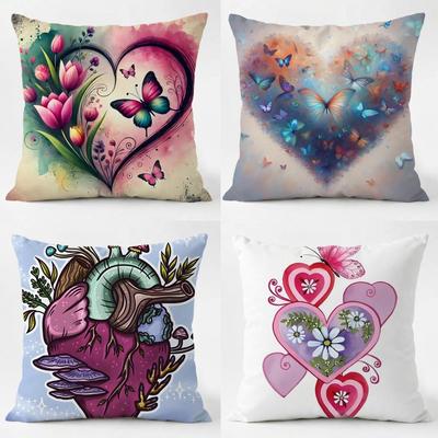 Abstrakte Blume Herz Pilz Kissen Kunst Kissenbezug Täglich Waschbar Leinen Kissenbezug Weich für Sofa Bett Wohnzimmer Dekoration