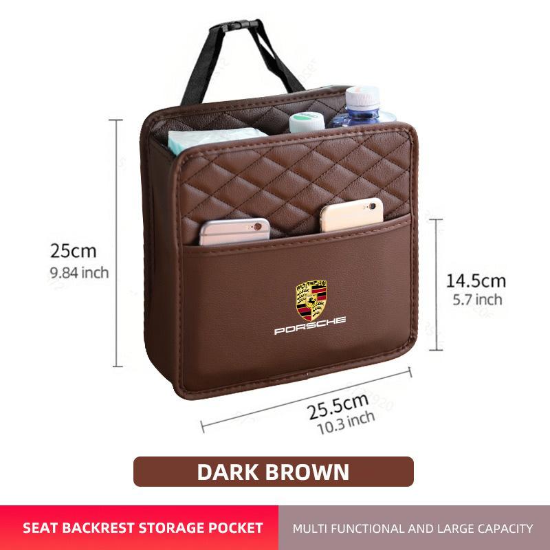 Car Seat Back Storage Bag Tissue Box Trash Can  Large Capacity Storage For Porsche 911 718 Taycan Panamera Cayenne Macan Cayman
