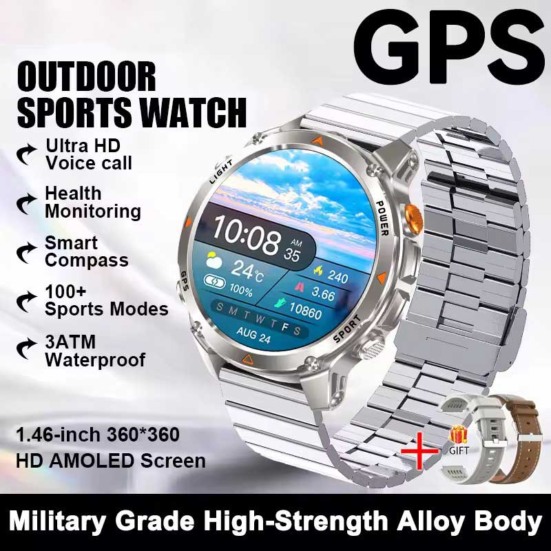 2026 New GPS Map Navigation Smart Watch Men Women Amoled Screen 3ATM Waterproof Sport SmartWatch Compass NFC BT Call Watches Men