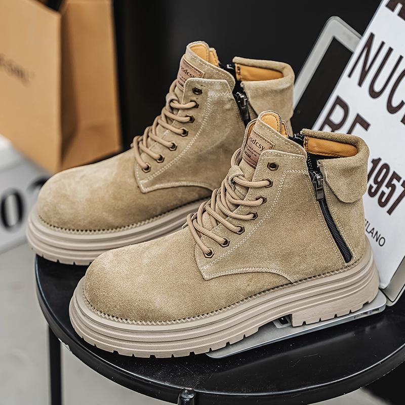 Men's High-quality Suede Horse Boots Outdoor Casual Leather Boots Thick Soled English Style Short Boots Fashionable Work Boots