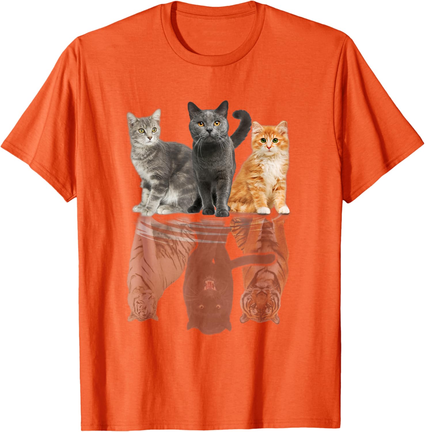 

Cat Tiger Reflection Graphic Tee Gift for Men Women Casual Cotton Short Sleeve T-Shirt 4XL