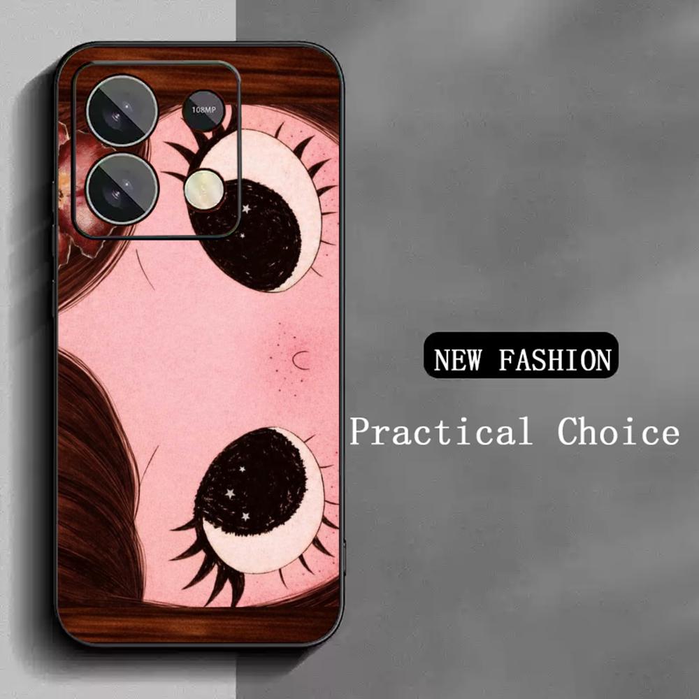 Cute girl cartoon big eye design Phone Case For Redmi Note 14 13 12 11 Pro Plus S 5G 14C A3 Soft Black Phone Cover