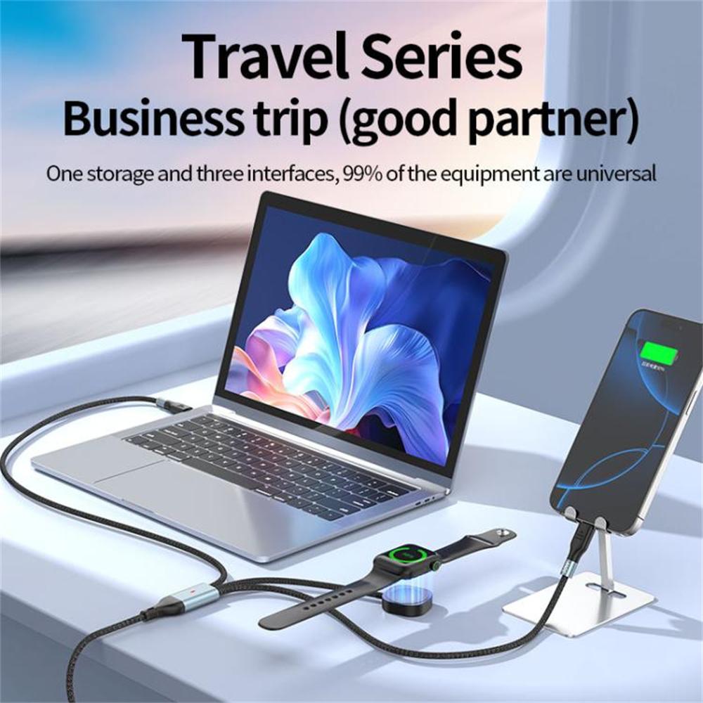 2m 2 In 1 USB A/Type-C To USB C/8 Pin/for Apple Watch Charger Dock PD 100W Fast Charging Cable