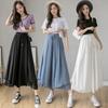 Chiffon High-Waisted Black Wide-Leg Cropped Pants for Women - Korean Style, Loose Fit, Slimming.