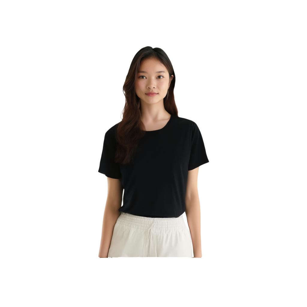 Li Ning Fitness Series Loose Sports Casual Simple Solid Color Round Neck Pullover Short Sleeve T-Shirt Women T-Shirts Black ATSU890-1