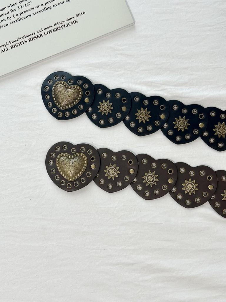 Punk Style Women's Leather Patchwork Heart Waist Chain Belt with Rivets