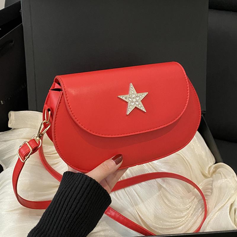 2025 New Temperament Fashion Design Single Shoulder Crossbody Foreign Style Solid Color Four-pointed Star Portable Texture Crossbody Bag Female