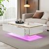 Modern LED Coffee Table with High Gloss, 100 cm Long, Gold Trim, 3 Drawers & USB LED Light Strip (Adapter/Power Bank Required)