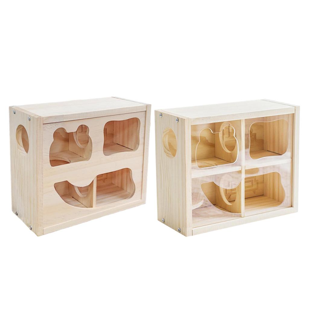 Double Decker Hamster Cabin Wood Shelter Funny Animal Hideaway Cage Supplies for Dwarf Mice Gerbils