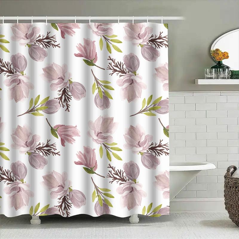 Fashion Floral Bath Curtain Decorative Shower Curtains Waterproof Bathroom Liners Purple Pink White Green Leaves For Home Decora