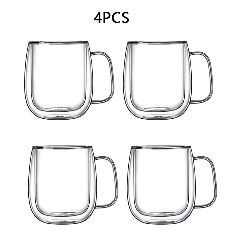 250/400ml Clear Double Wall Glass Cup Home Coffee Milk Mug With Handle Hot Cold Beverage Juice Drinkware Cup Set Of 1/2/4pcs