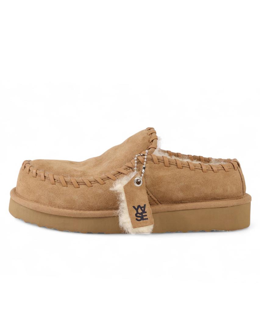 Yase Leather Swing Natural Wool Clogs Chestnut