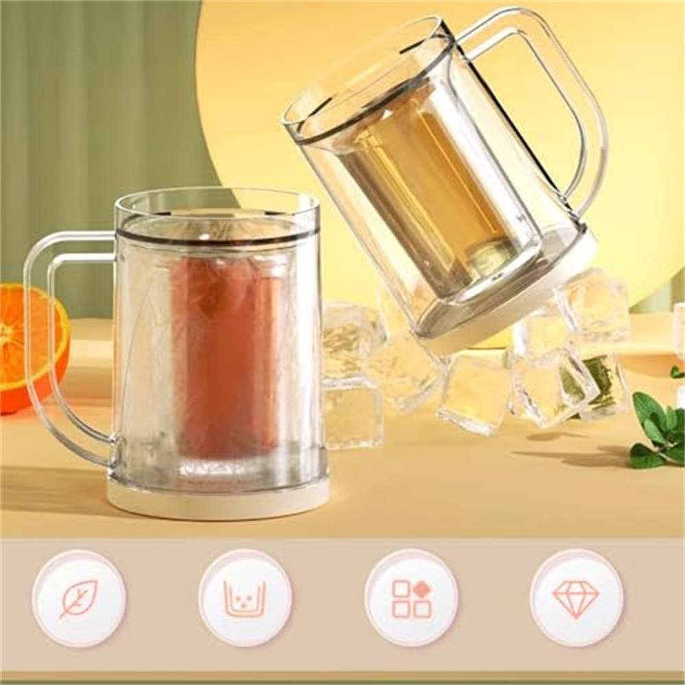 Beer Ice Cup Double Walled Design Acrylic Classic Clear Beer Mug with Handles Freezer Mugs Chiller Frosty Cup for Beer Cocktail