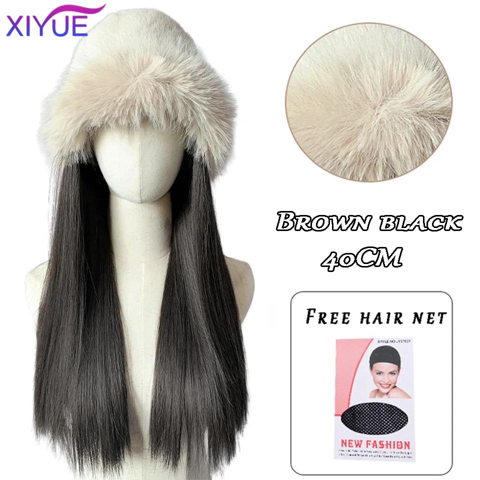 Red Hat Wig for Women Knitted Warm Wavy Curly Long Hat Wig Synthetic Natural Fake Hair
