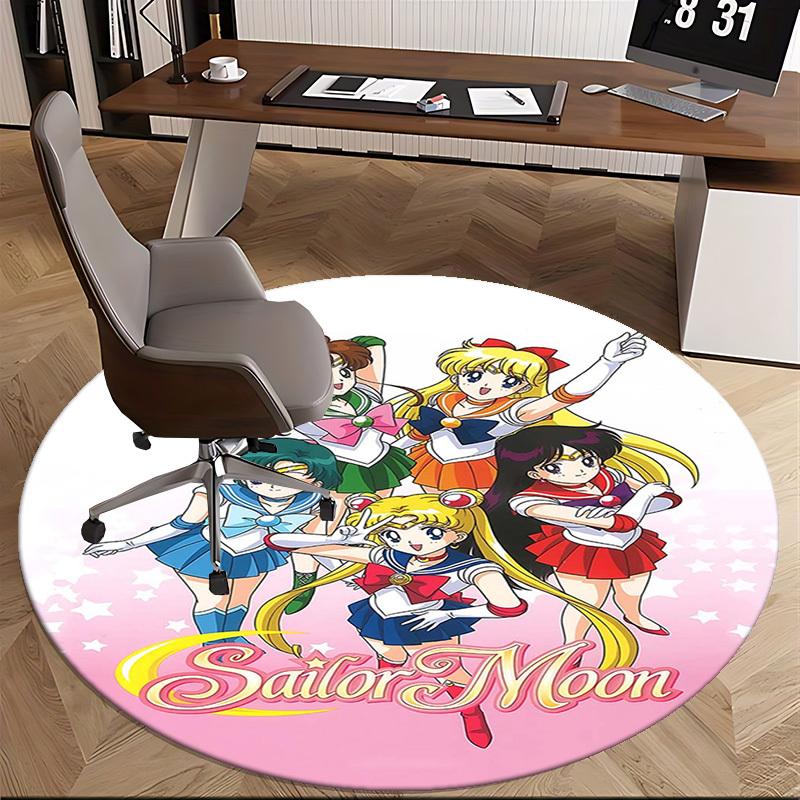Runder Teppich mit Sailor Moon Anime-Cartoon-Design, rutschfest, für Bürostühle, Wohnzimmer, Schlafzimmer und Spielzimmer.