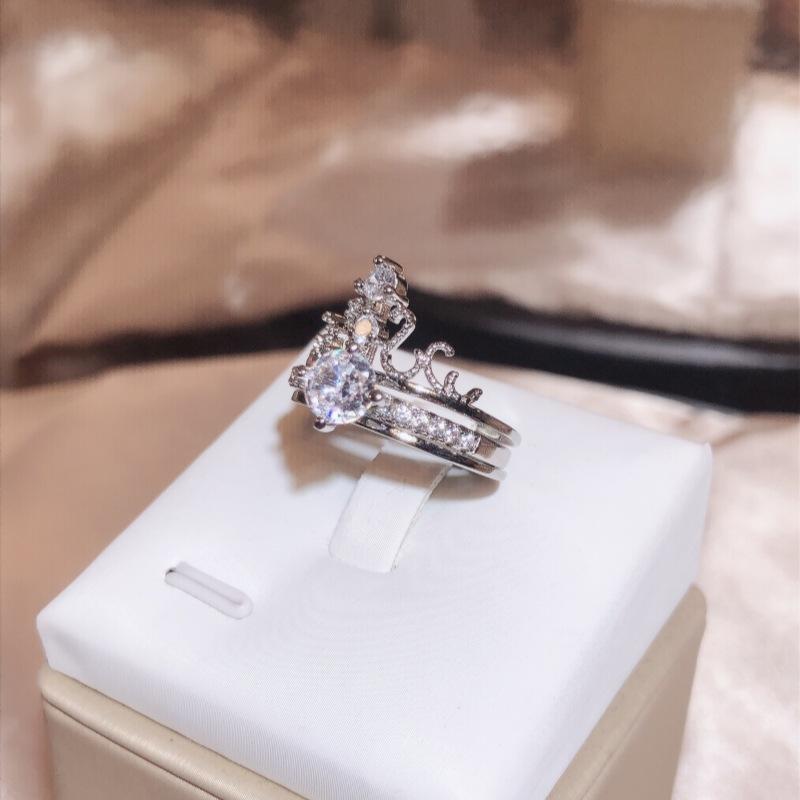 White Copper Hand Jewelry Ring Double Layer Crown Women's 2 Piece Combination Ring European and American Style Jewelry