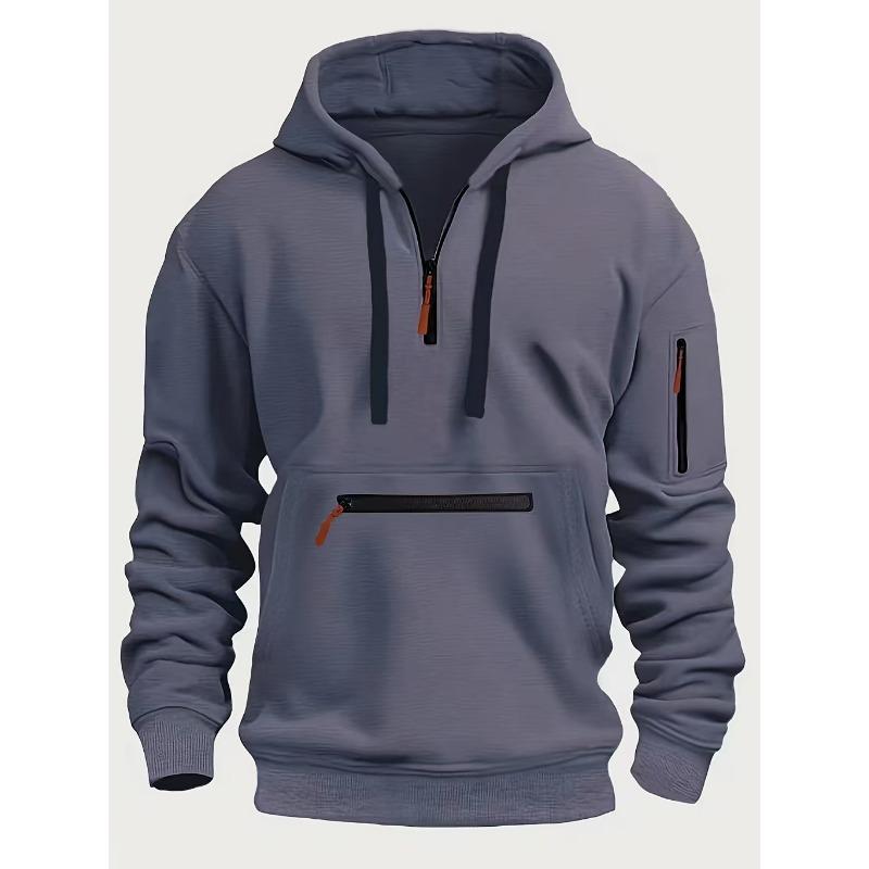 Men S Spring Hooded Pullover Sweatshirt With Multiple Pockets