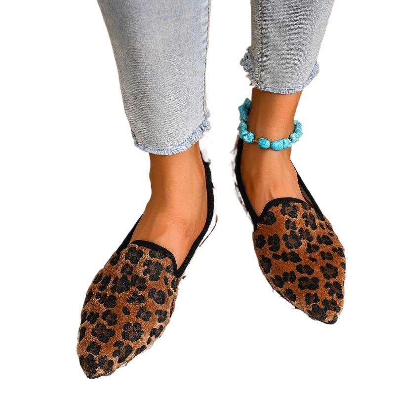 Leopard Print Shallow Flats Pointer Toe Spring/autumn 2025 High Quality Ladies Shoes Slip-on Novelty Flats Sapatos Planos