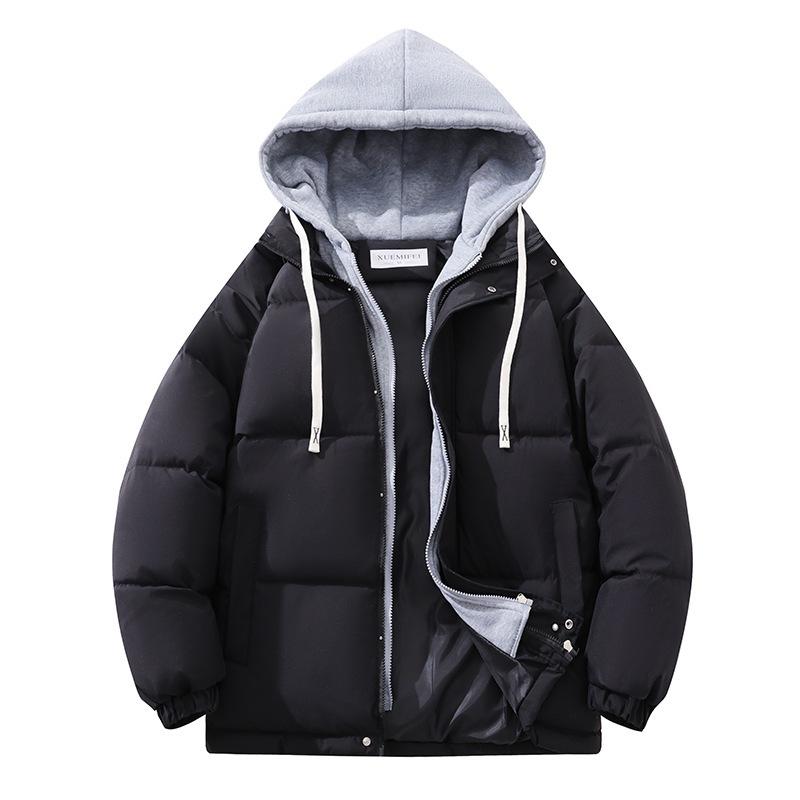Fake two-piece down padded jacket women's winter thickened loose padded jacket new sweater hooded padded jacket trendy