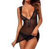 Womens Zipper Sheer Mesh Tank Dress Nightwear See-through Sleeveless Bodycon Dresses with G-string