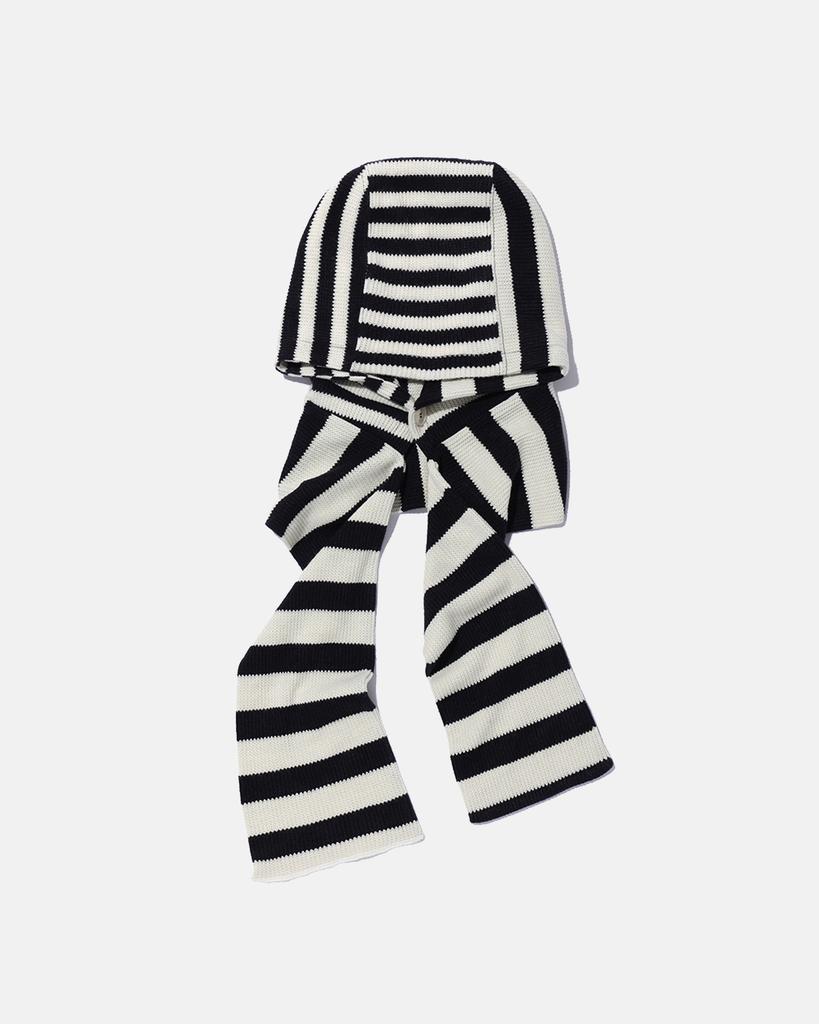 Kalagteo Striped Knit Balaclava Muffler / Ivory Black