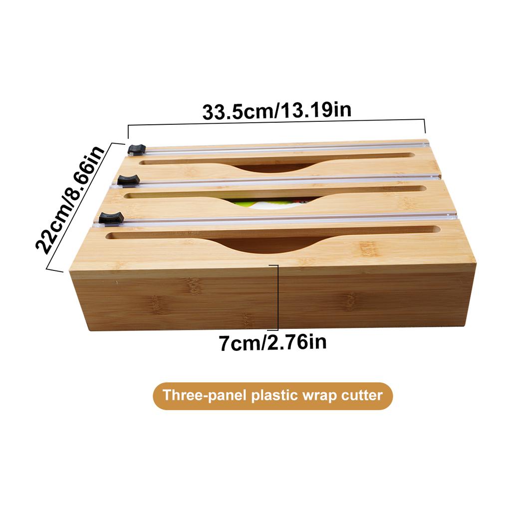 1Pc Kitchen Wrap Dispenser With Foil And Cling Film Cutter Box Bamboo Fresh Bag Cutting Holder Trash Bag And Plastic Bag Wooden St