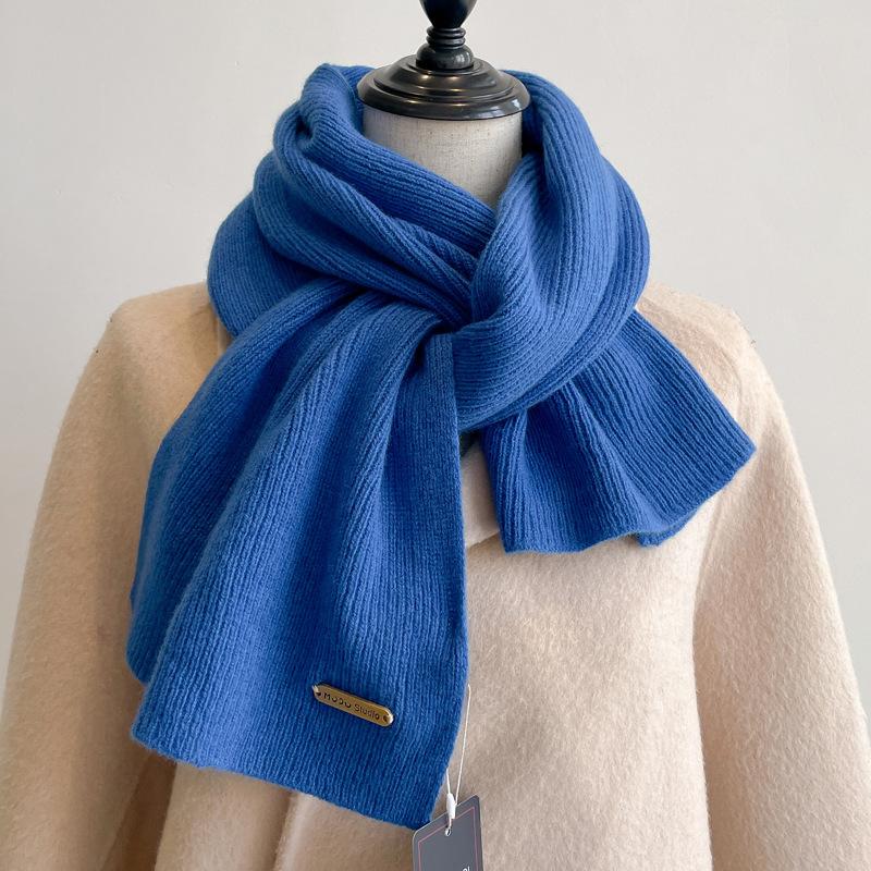 100 pure wool knitted scarf women's winter couple's simple and versatile solid color thickened scarf men's high-end shawl