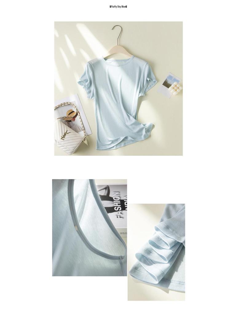 2026 Hangzhou Silk Lyocell Short Sleeve Women's Close-Fitting Round Neck T-shirt
