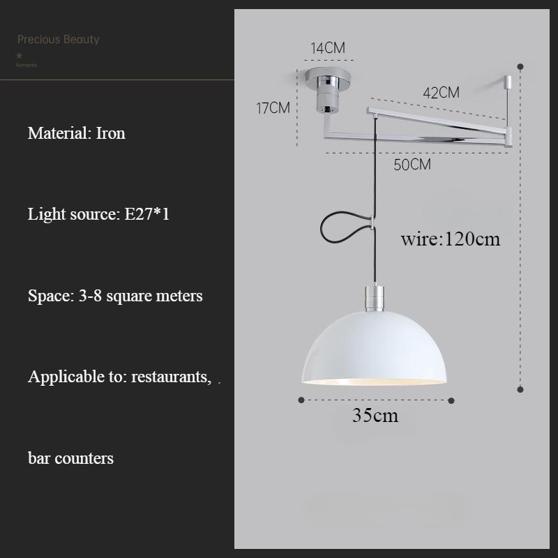 Bauhaus Restaurant Pendant Light with Adjustable Swing Arm Single Chandelier Nordic Modern Kitchen Board Iron Art LED Luster